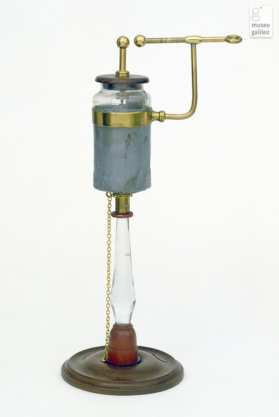 Elettrometro di Lane e bottiglia di Leida su sostegno isolante (Inv. 1326)
